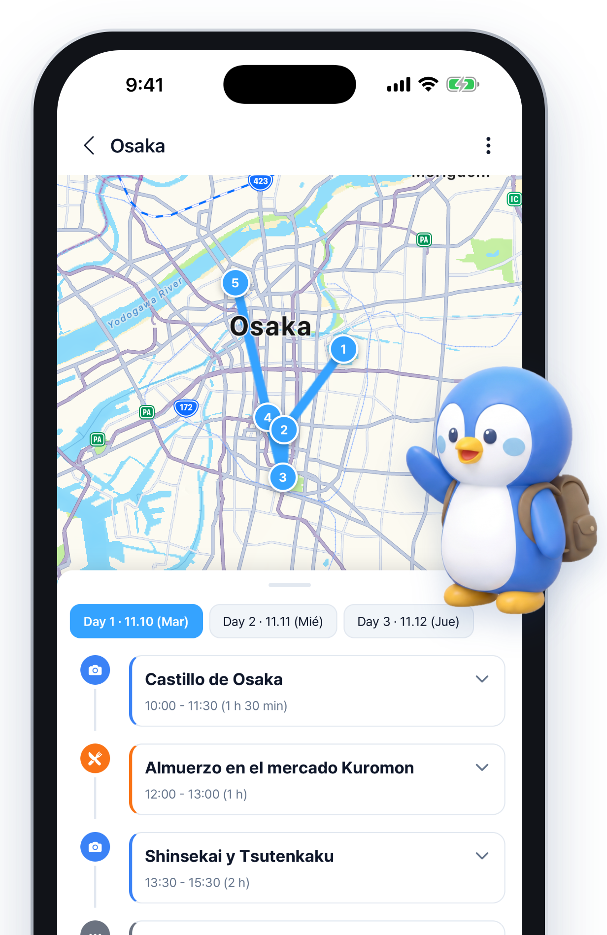Pantalla de la app del planificador con IA