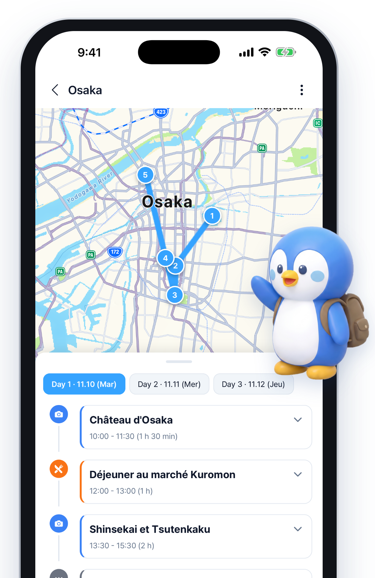 Écran de l'application du planificateur IA