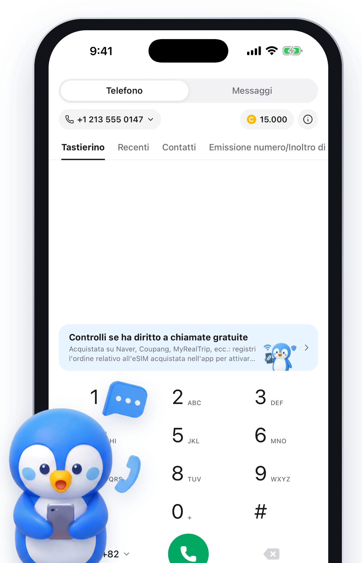 Schermata dell'app Chiamate