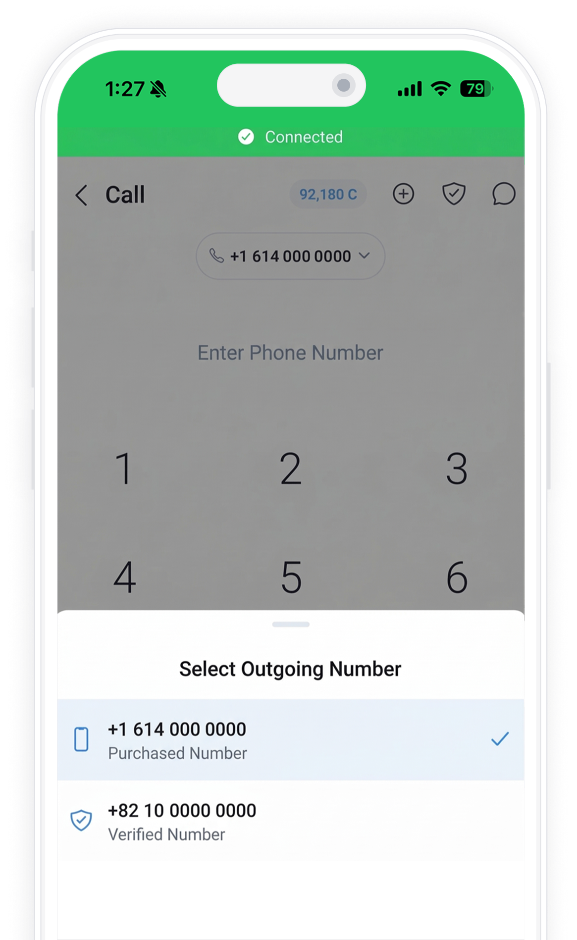 Local phone number app screen
