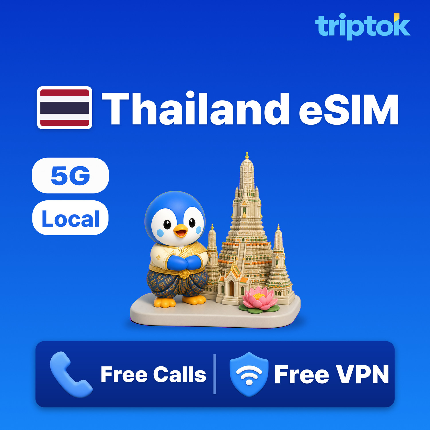 Thailand Local 5G eSIM Data Plans 1GB-90GB with Free Calls & VPN