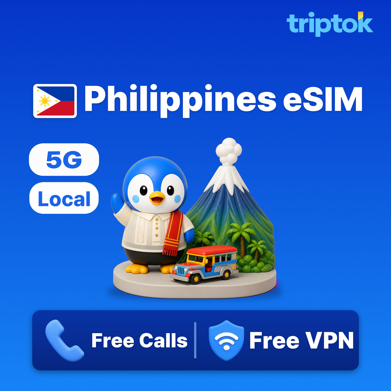 Philippines Local Network 5G eSIM Data Plans 1GB-90GB with Free Calls & VPN