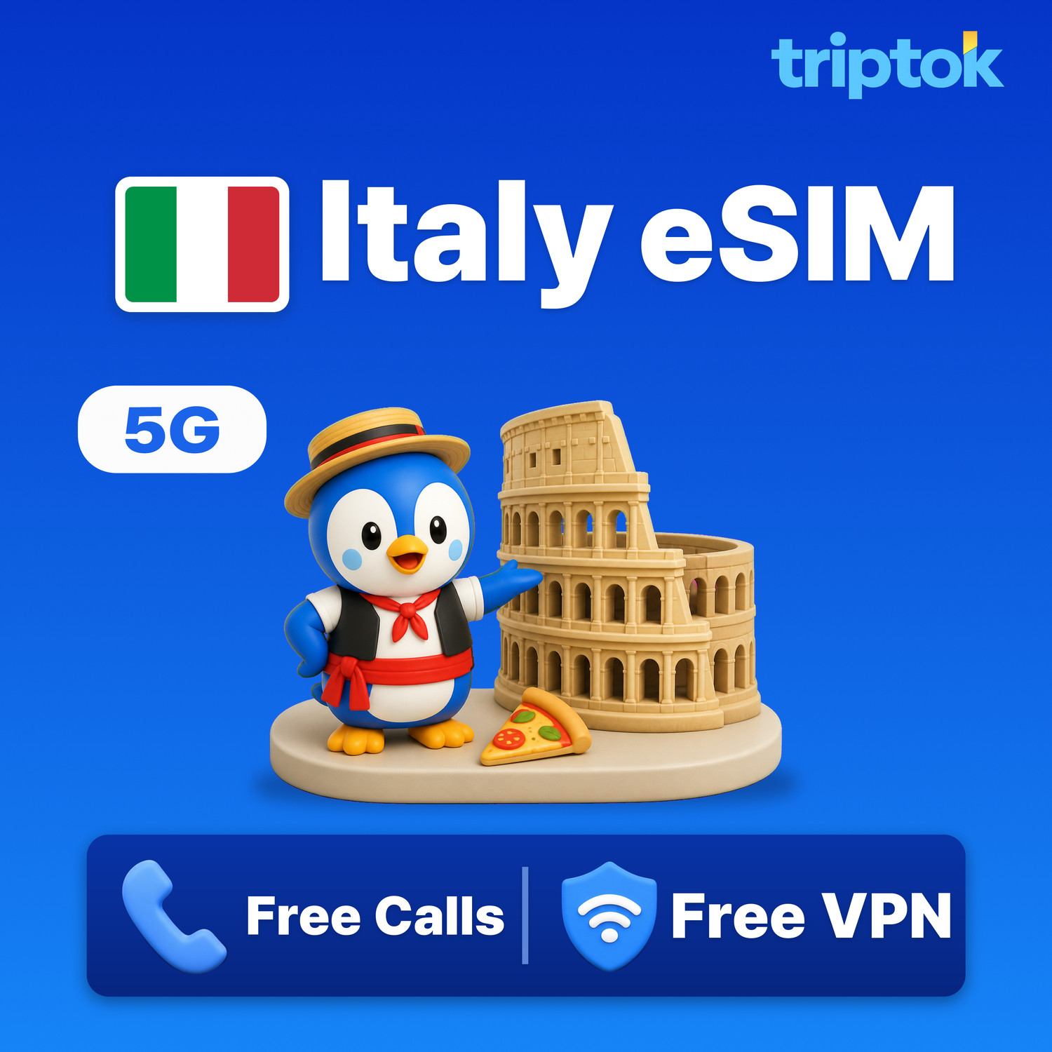Italy eSIM 5G Unlimited Data & Calls, TIM Vodafone, Free VPN