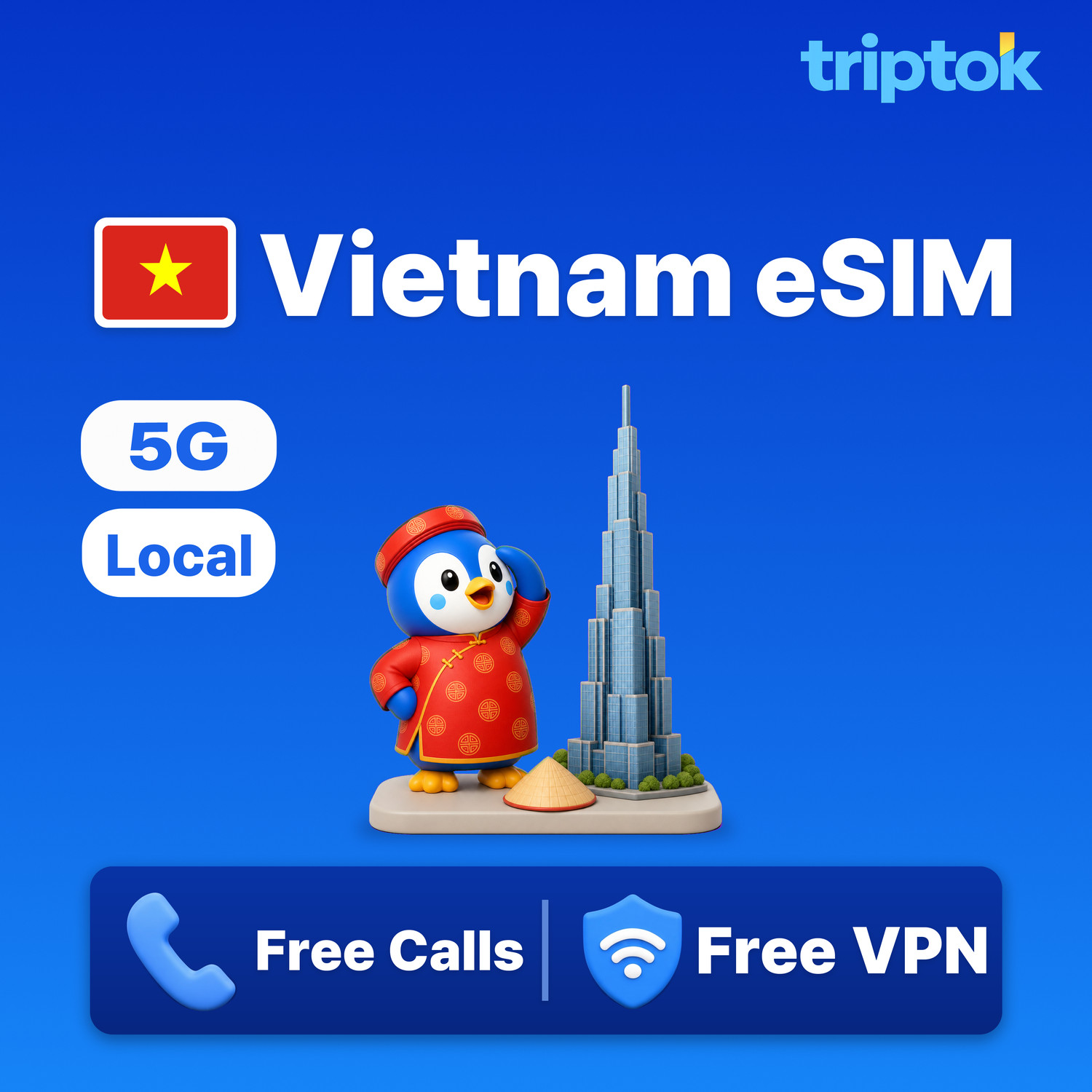 Vietnam Local 5G eSIM Data Plans 1GB-90GB with Free Calls & VPN