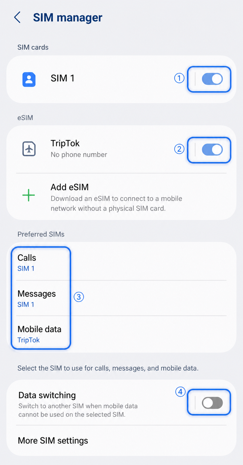 SIM Manager settings screen