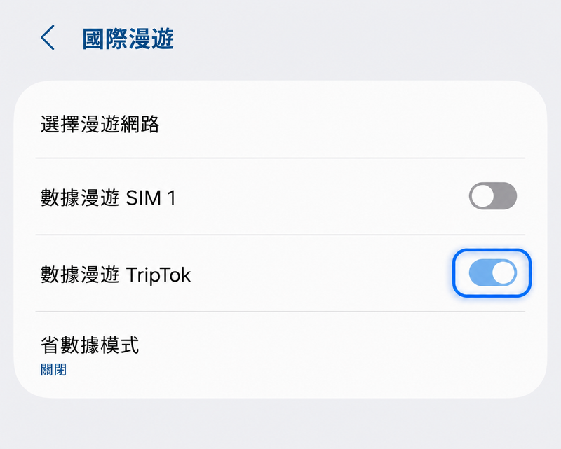 國際漫遊 - 數據漫遊 TripTok 開啟