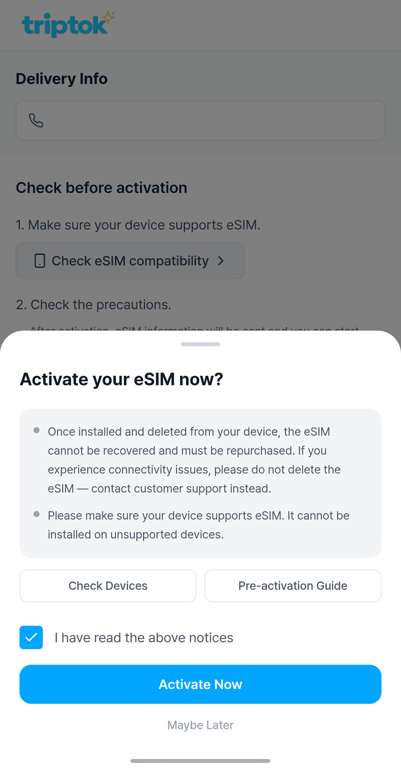 eSIM activation confirmation