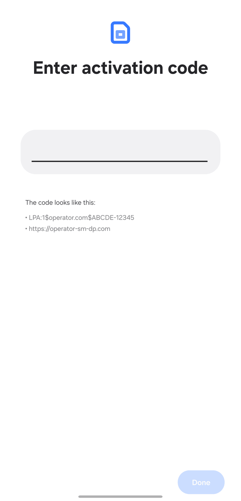 When the screen below appears, paste the copied [SM-DP+ Address + Activation Code].