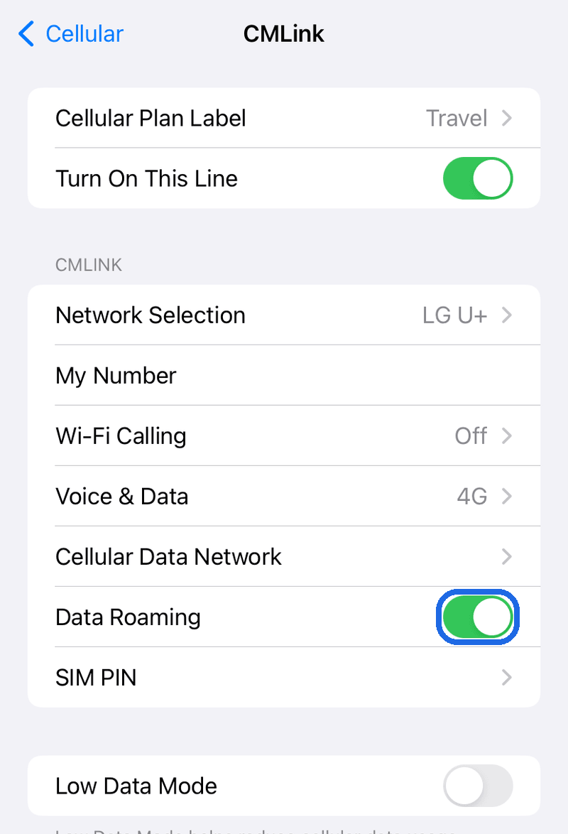 Datenroaming der Reise-eSIM ON
