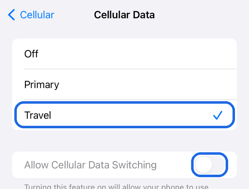 Mobile Daten auf Reise-eSIM ändern