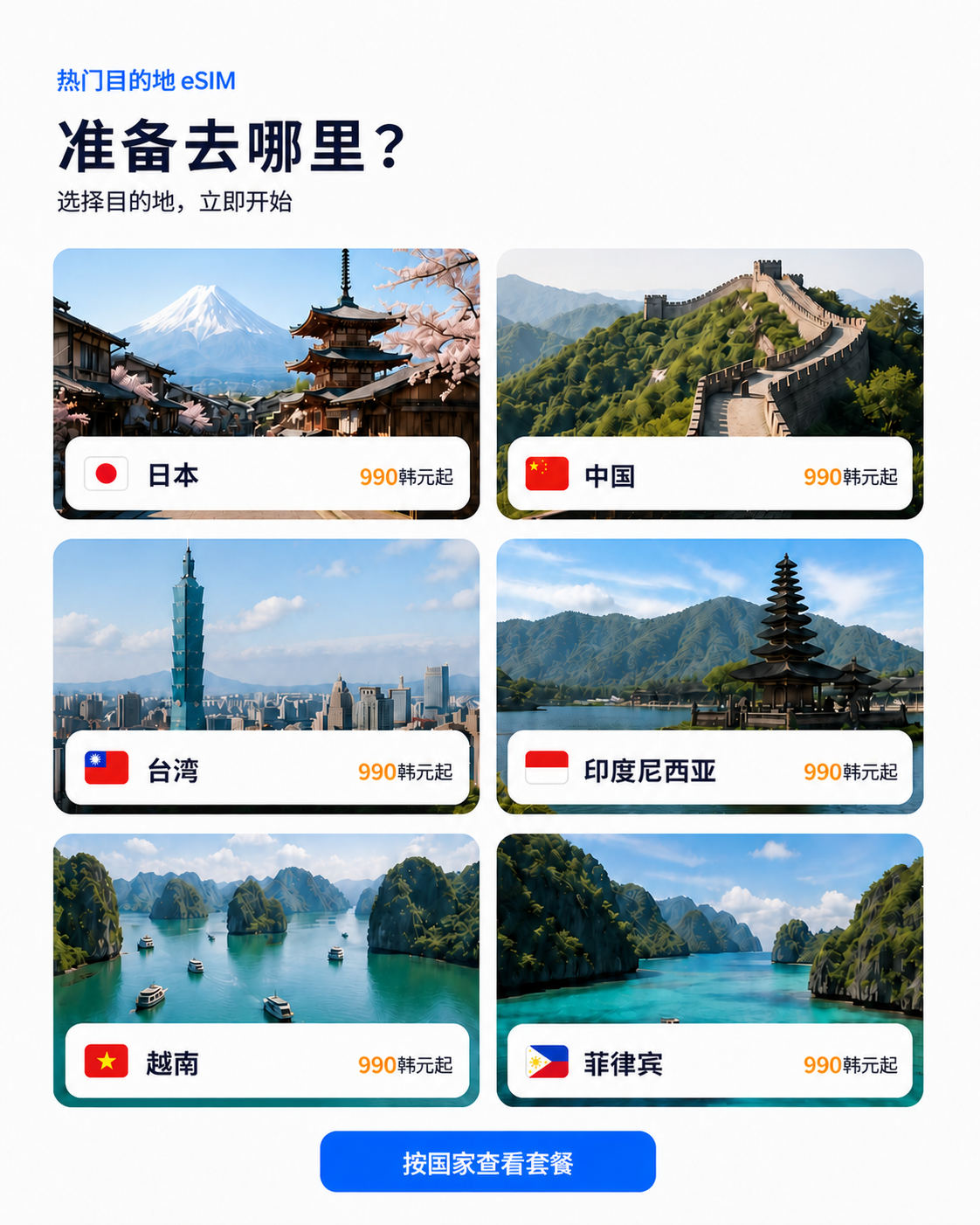 日本、中国、台湾、印度尼西亚、越南和菲律宾热门eSIM