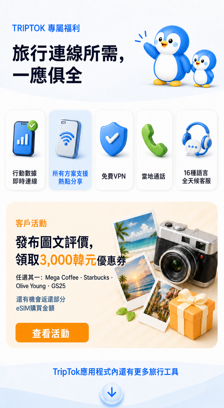 TripTok旅行通訊福利和圖文評價3,000韓元優惠券活動