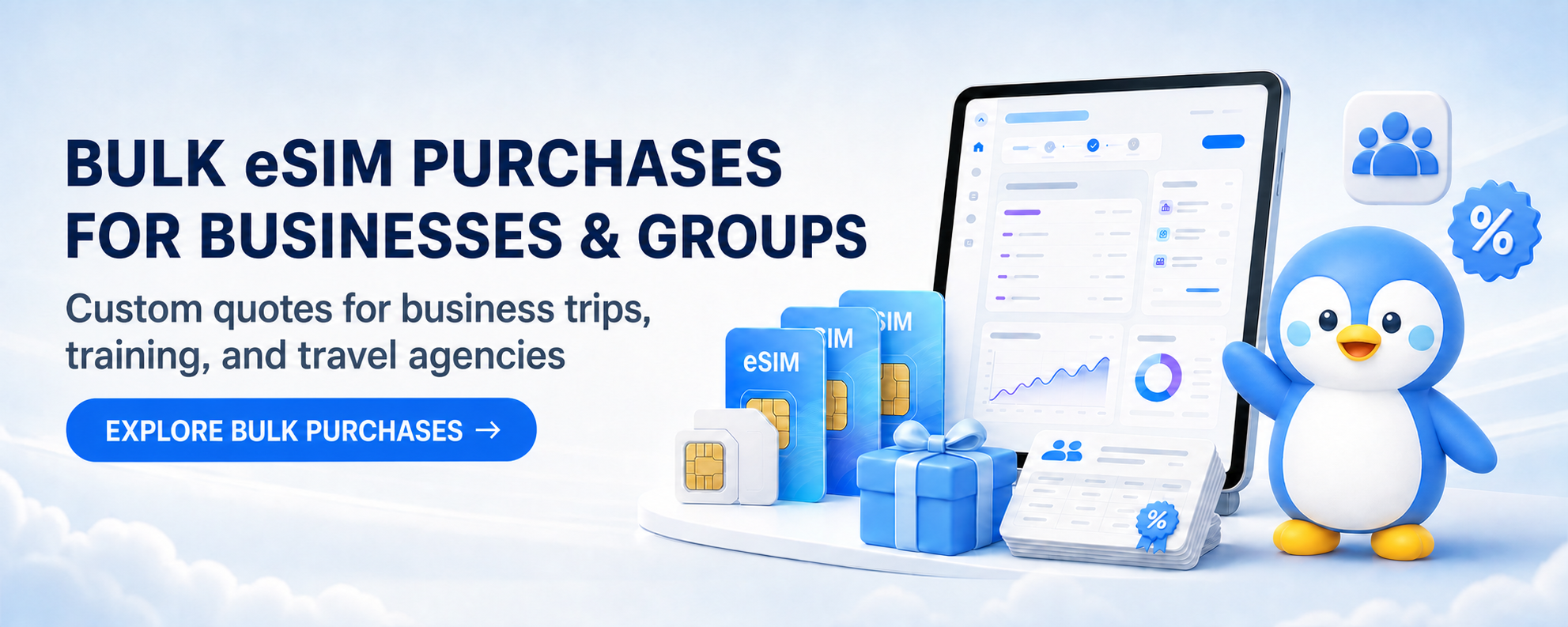 Official TripTok Pengu character and custom quotes for bulk business eSIM purchases