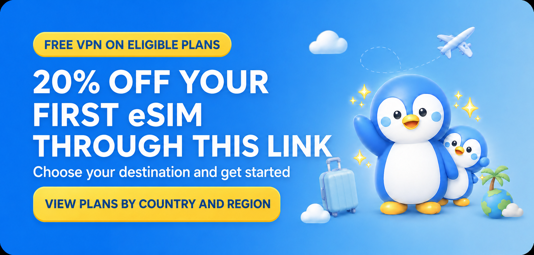 Free VPN access on eligible plans and 20% off your first TripTok eSIM purchase through this link