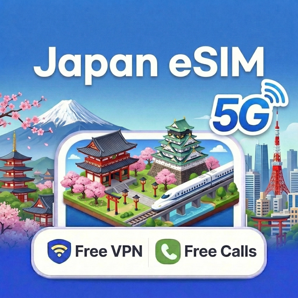 Japan Nationwide eSIM 5G Docomo SoftBank Pay-As-You-Go Daily Unlimited Calls & VPN