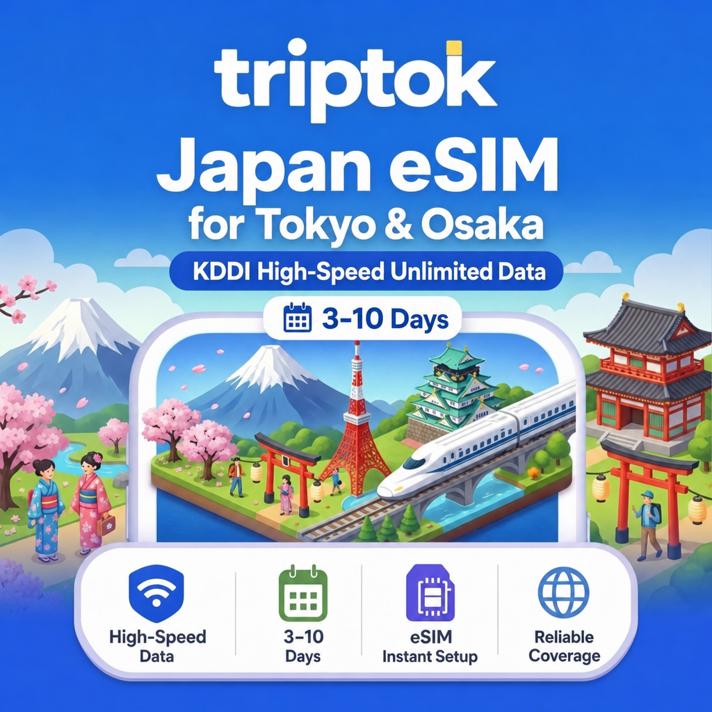 Japan eSIM for Tokyo & Osaka KDDI High-Speed Unlimited Data 3-10 Days