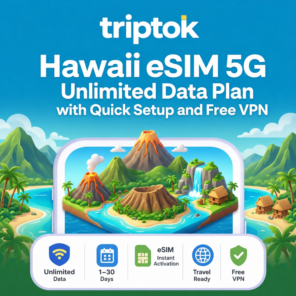 Hawaii eSIM 5G Unlimited Data Plan with Quick Setup and Free VPN