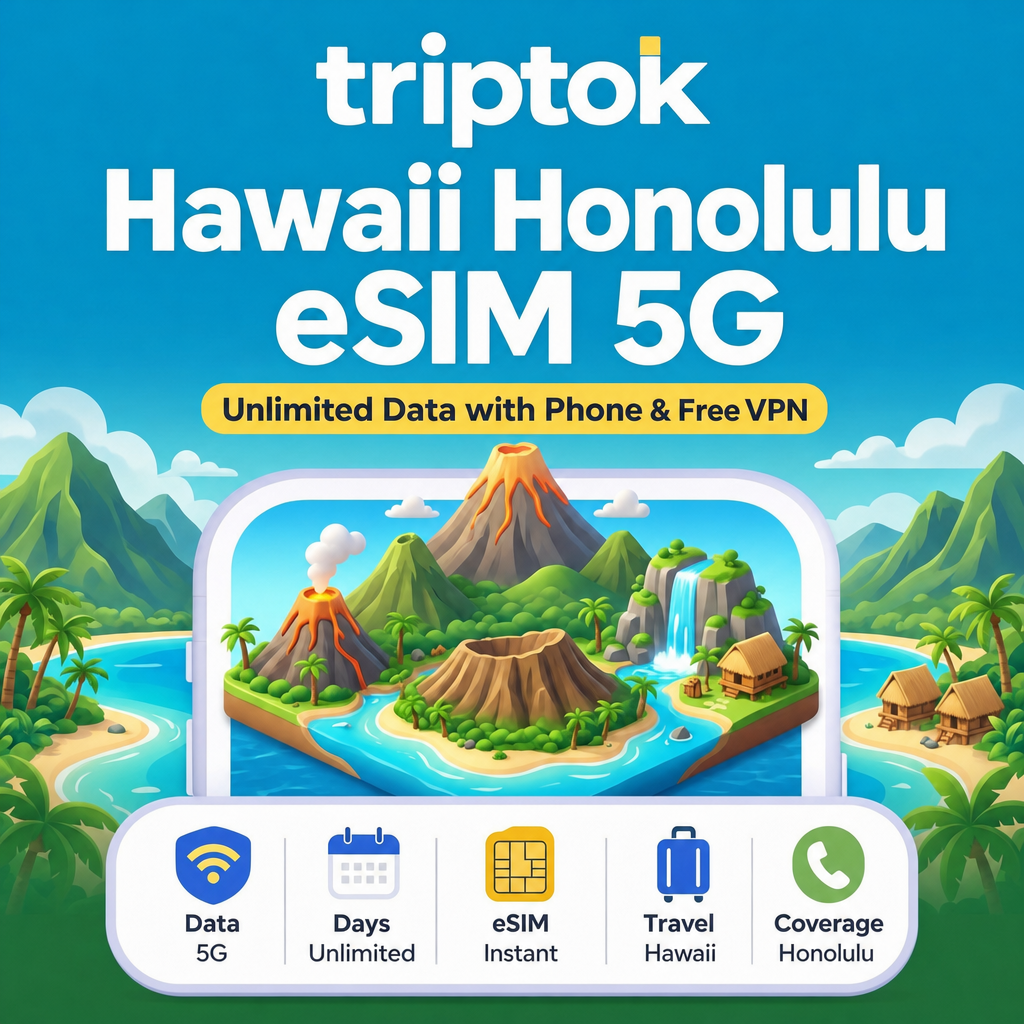 Hawaii Honolulu eSIM 5G Unlimited Data with Phone & Free VPN