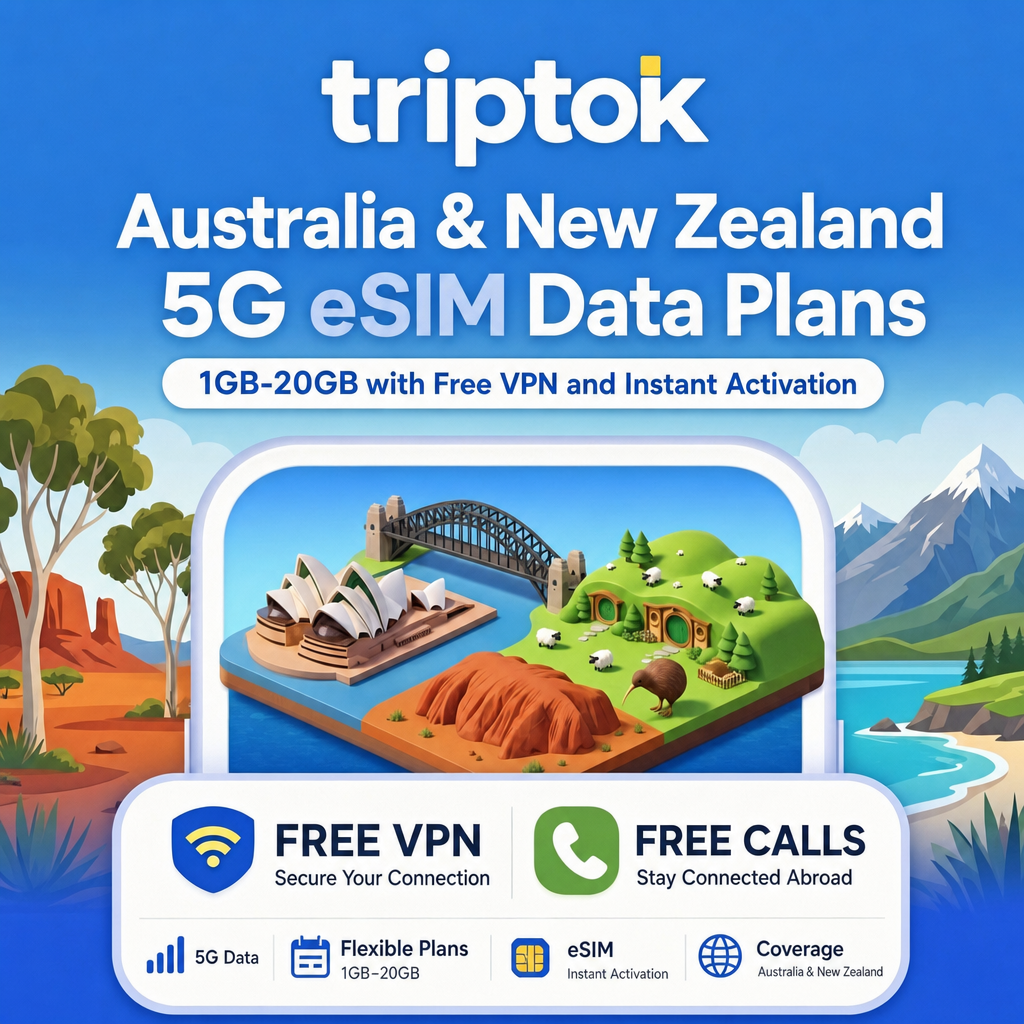 Australia & New Zealand 5G eSIM Data Plans 1GB-20GB with Free VPN and Instant Activation