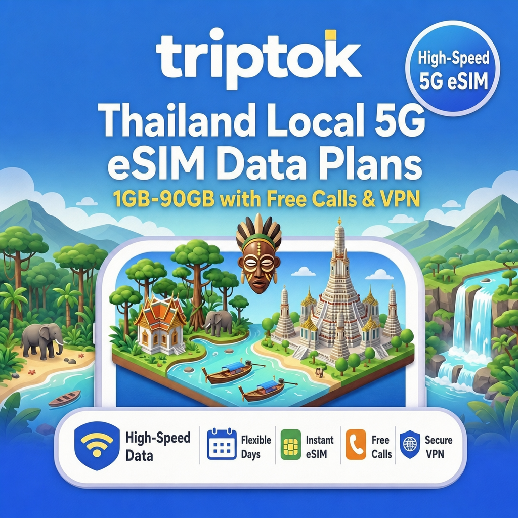 Thailand Local 5G eSIM Data Plans 1GB-90GB with Free Calls & VPN