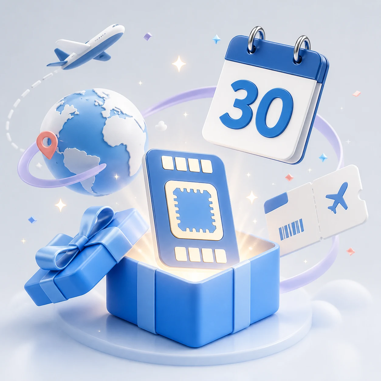 최대 30일 무료 eSIM 제공 혜택 3D 일러스트